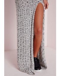 Missguided Chunky High Split Knitted Maxi Skirt Grey
