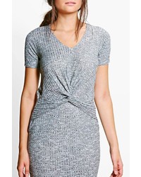 Boohoo Mireille Knot Front Knitted Midi Dress
