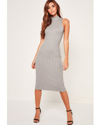 Missguided Grey Extreme Ribbed Knit Midi Dress