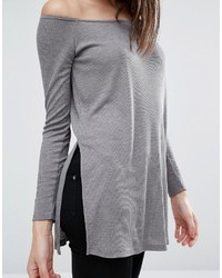 Asos Petite Petite Off Shoulder Slouchy Top With Side Splits
