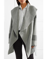 Burberry Checked Wool Blend Cardigan Gray