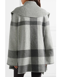 Burberry Checked Wool Blend Cardigan Gray