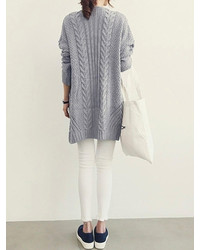 Choies Grey Cable Cardigan With Deep V Neck