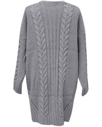 Choies Grey Cable Cardigan With Deep V Neck
