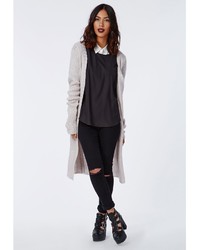 Missguided Longline Chunky Knitted Cardigan Grey