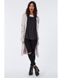 Missguided Longline Chunky Knitted Cardigan Grey