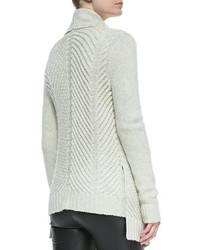 Vince Ribbed Open Front Knit Cardigan Soft Gray