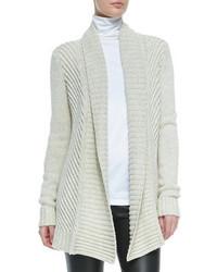 Vince Ribbed Open Front Knit Cardigan Soft Gray