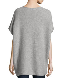 Neiman Marcus Cashmere Ribbed Poncho Heather Gray