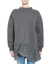 Stella McCartney Oversized Crochet Trim Knit Sweater Gray