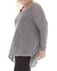 Plus Size Elvi Oversize Asymmetrical Open Stitch Sweater