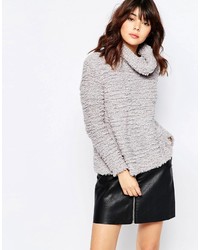 Story Of Lola Oversized Teddy Fluffy Knit Sweater With High Neck
