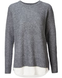 Women's Grey Knit Oversized Sweater, Black Leather Leggings, Beige