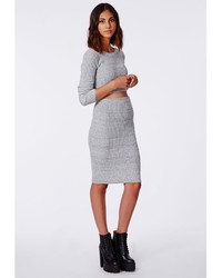 Missguided Madelynn Knit Midi Pencil Skirt Grey