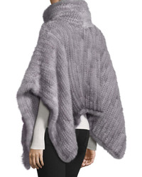 Adrienne Landau Knit Mink Fur Poncho Gray