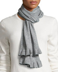 Neiman Marcus Cashmere Jersey Knit Ruffled Scarf Gray