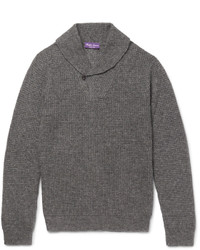 Grey Knit Shawl-Neck Sweater
