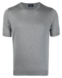 Grey Knit Silk Crew-neck T-shirt