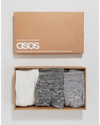 Asos Cable Boot Socks In Monochrome 3 Pack