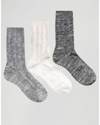 Asos Cable Boot Socks In Monochrome 3 Pack