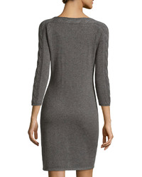 Neiman Marcus Cashmere Cable Knit Sweater Dress Derby Gray