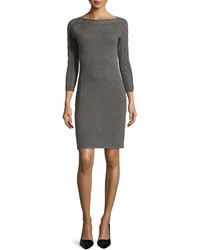 Neiman Marcus Cashmere Cable Knit Sweater Dress Derby Gray