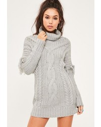 Missguided Grey Cable Fringe Sleeve Mini Sweater Dress