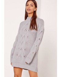 Missguided Grey Chunky Cable Knit Mini Sweater Dress