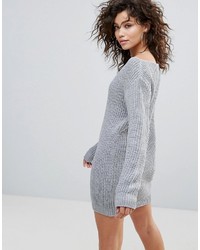 Lasula Slash Neck Knit Sweater Dress