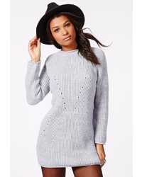 Missguided Ashlie Knitted Sweater Dress Light Grey