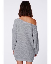 Missguided Ayvan Off Shoulder Knitted Sweater Dress Grey