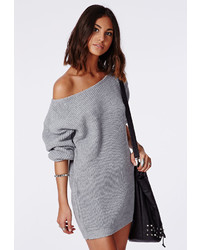 Missguided Off Shoulder Knit Sweater Dress Grey