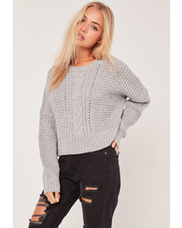 Missguided Cable Cropped Sweater Grey