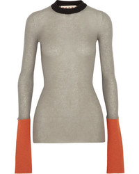 Marni Color Block Ribbed Knit Sweater Gray