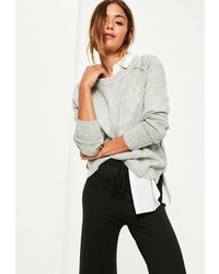 Missguided Grey Raglan Exposed Seams Knit Sweater