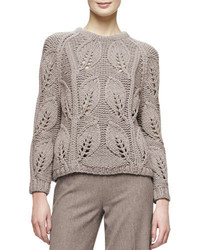 Lela Rose Leaf Knit Pullover Sweater Taupe