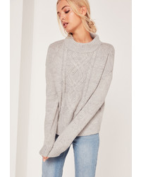 Missguided Turtle Neck Cable Sweater Grey