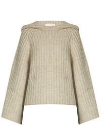 See by Chloe See By Chlo Hooded Bell Sleeved Ribbed Knit Sweater
