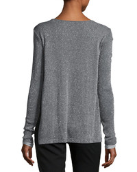 Three Dots Shimmer Knit Sweater Charcoal