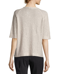 Brunello Cucinelli Linen Blend Paillette Knit T Shirt Light Gray