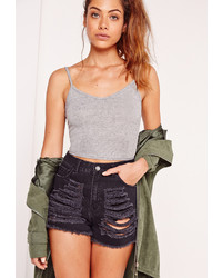 Missguided Ribbed Cropped Tank Top Grey
