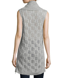 Neiman Marcus Cashmere Sleeveless Cable Knit Tunic Heather Gray