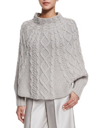 Co Cable Knit Long Sleeve Poncho Gray