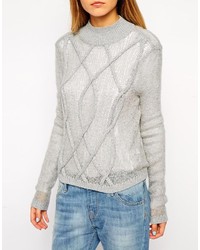 Asos Collection Sheer Sweater With 3d Cable Detail And Turtleneck