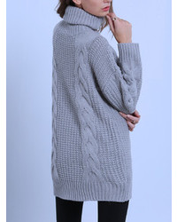 Grey Turtleneck Cable Knit Loose Sweater