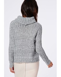 Missguided Carina Chunky Knit Roll Neck Sweater Grey