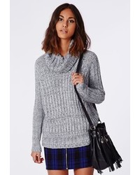 Missguided Carina Chunky Knit Roll Neck Sweater Grey