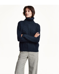 H&M Pattern Knit Sweater Light Gray Melange Ladies