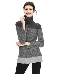 Ribbed Colorblock Turtleneck Pullover