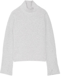Proenza Schouler Ribbed Wool And Cashmere Blend Turtleneck Sweater Light Gray
